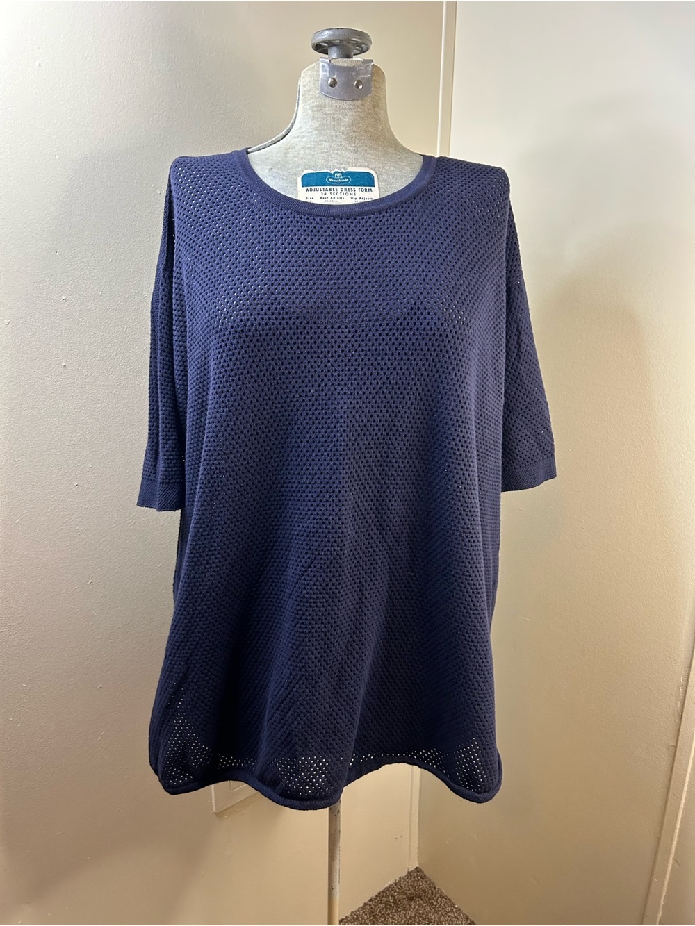 Navy Blue Mesh Short Sleeve Shirt w/Zipper Back